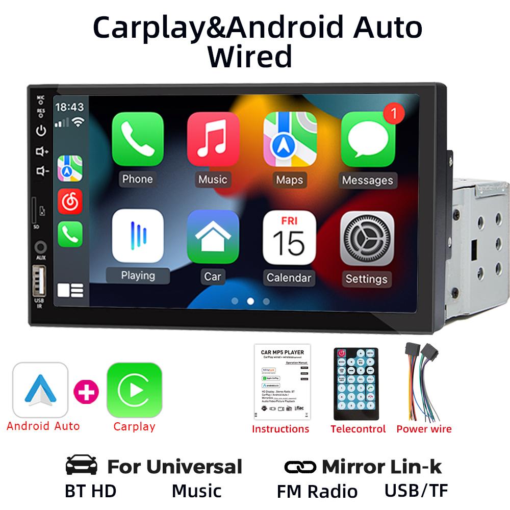 

HIPPBQCC Автомагнитола 7 1 Din Carplay Android Auto Мультимедийный плеер HD Сенсорный экран FM AUX Вход Bluetooth MirrorLink Универсальный