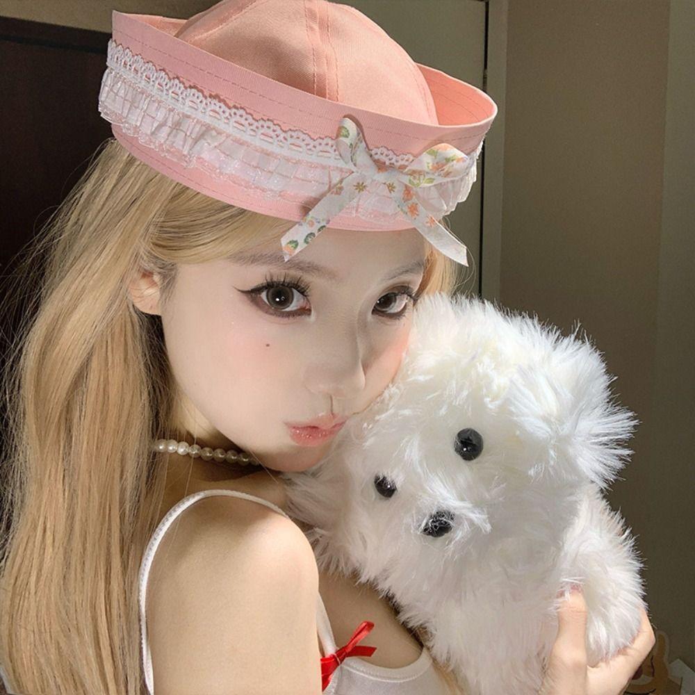 Y2k Sailor Caps Bow Lace Berets Cute Navy Hat  Women