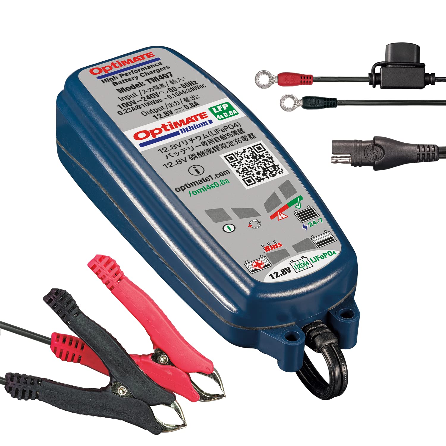 

TecMATE TM-497 Зарядний пристрій Optimate для мотоциклів з кабелем для транспортних засобів чорний