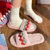 Fashion 2025 New Strawberry Cherry Embroidery Summer Fluffy Slippers Indoor Slippers Female Women Slippers Casual and Comfortable Shoes