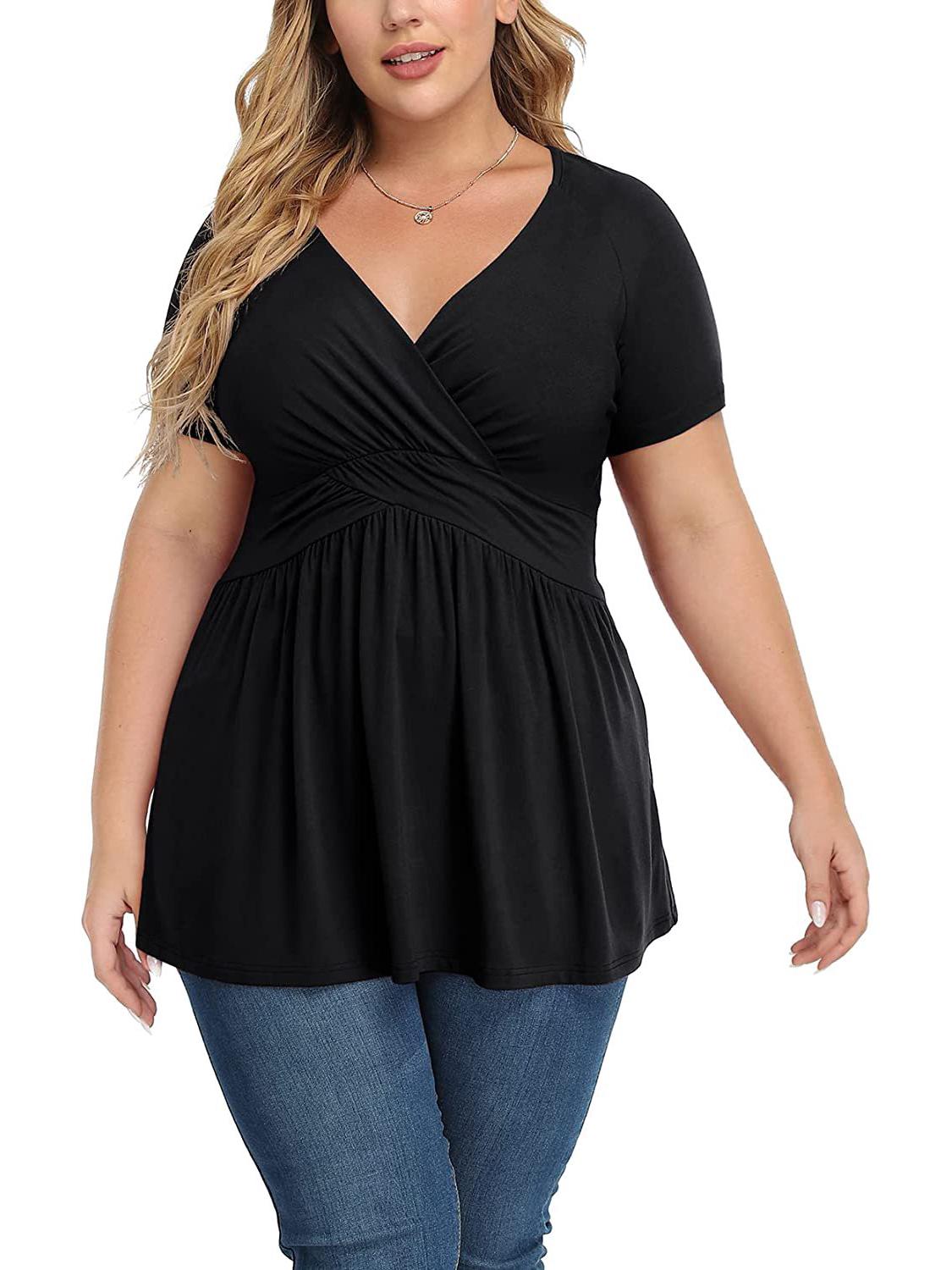 

Женская футболка больших размеров с V-образным вырезом на весну/лето 2023 года - Модный топ, пользующийся большим спросом 4XL чёрный