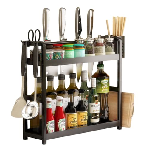BLZVVZ 2-Tier Spice Rack, Large Capacity Kitchen Storage Rack, Includes Cutting Board Stand, Chopstick Holder, and Drainer, 2.30cm