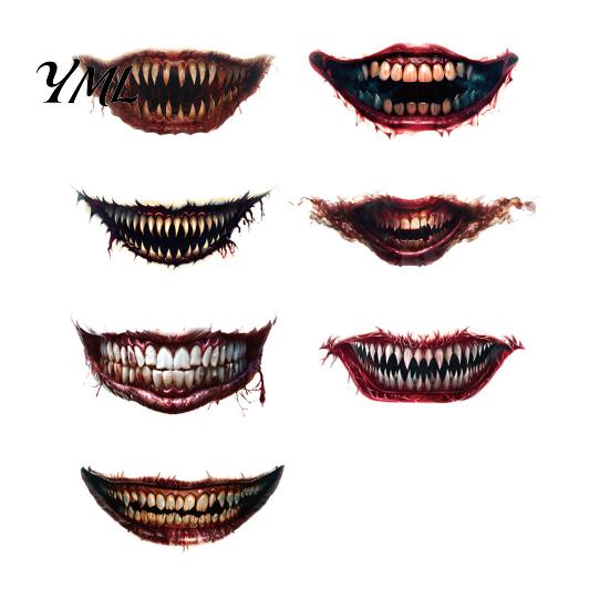 Spooky Theme Party Accessories 3Pcs Realistic Scary Mouth Tattoos for Halloween Zombie Vampire Clown Party, Waterproof Cosplay Face Decals Horror