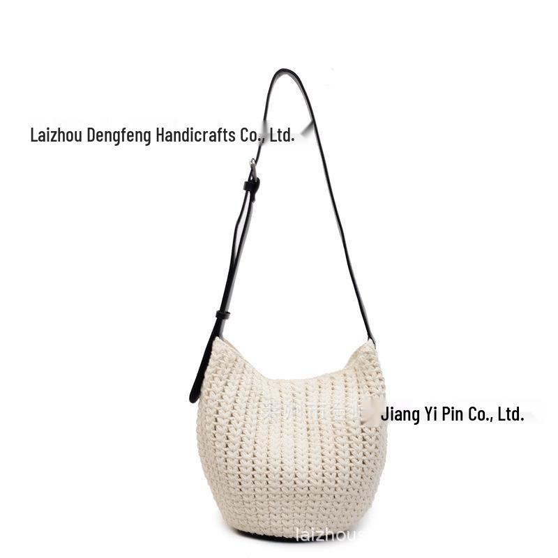2026 Handmade Retro Straw Tote: Large Capacity Single Shoulder Beach Bag Khaki Belt [Includes Lining]