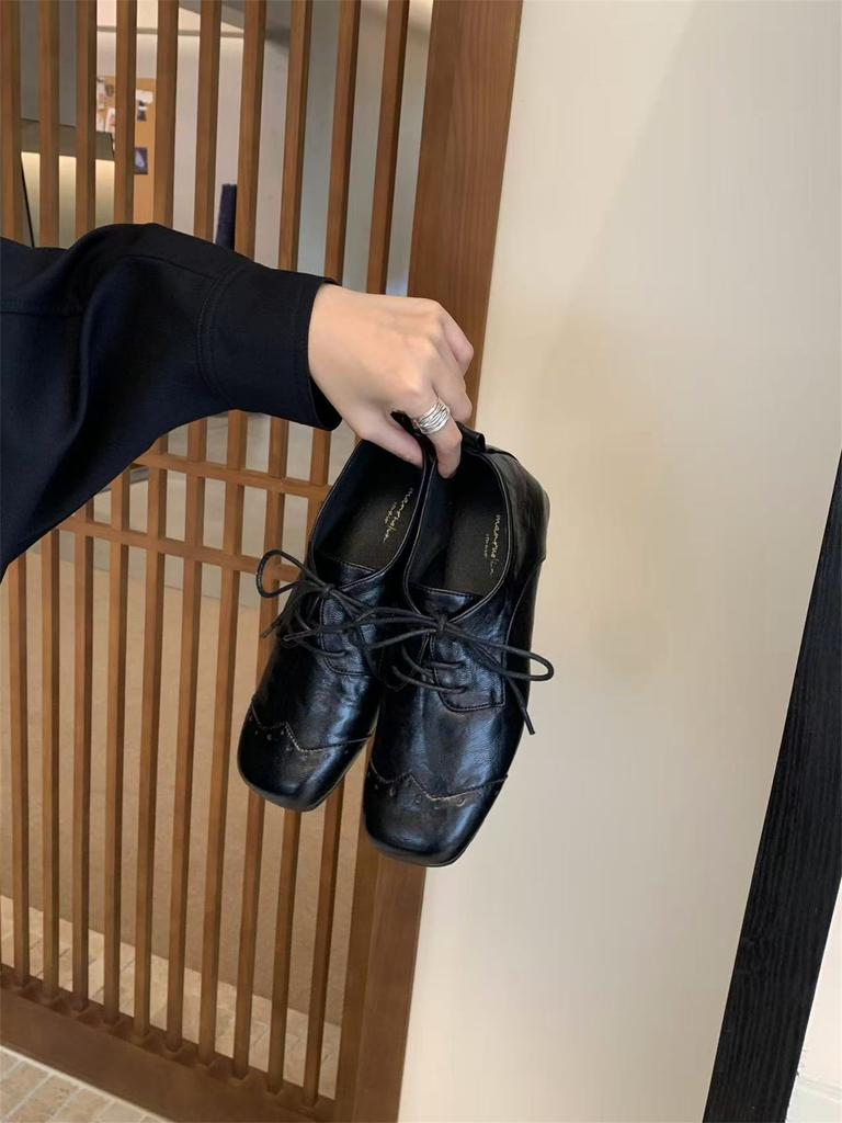 Inner Height Increase Black British Style Small Leather Shoes Women's Shoes 2025 New Spring and Autumn Retro Lace-up Loafers Single Shoes