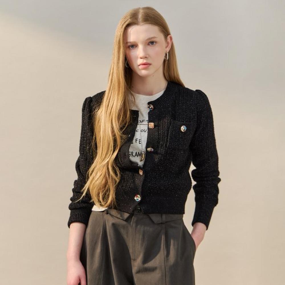 Maxza Jewelry Tweed Button Texture Cardigan Zf03qd005na