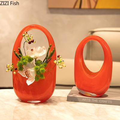 Colorful Handbag Glass Vase Hydroponics Plant Pots Table Decoration Flower Arrangement Handbag Floral Vases Room Aesthetic Decor