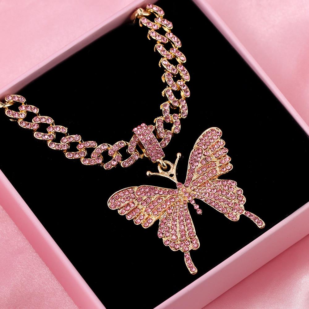 

Панк кубинское звено цепи бабочка горный хрусталь кулон ожерелье для женщин рэппер полное кристалл кубинское колье чокер мужчины рок ювелирные изделия 45cm