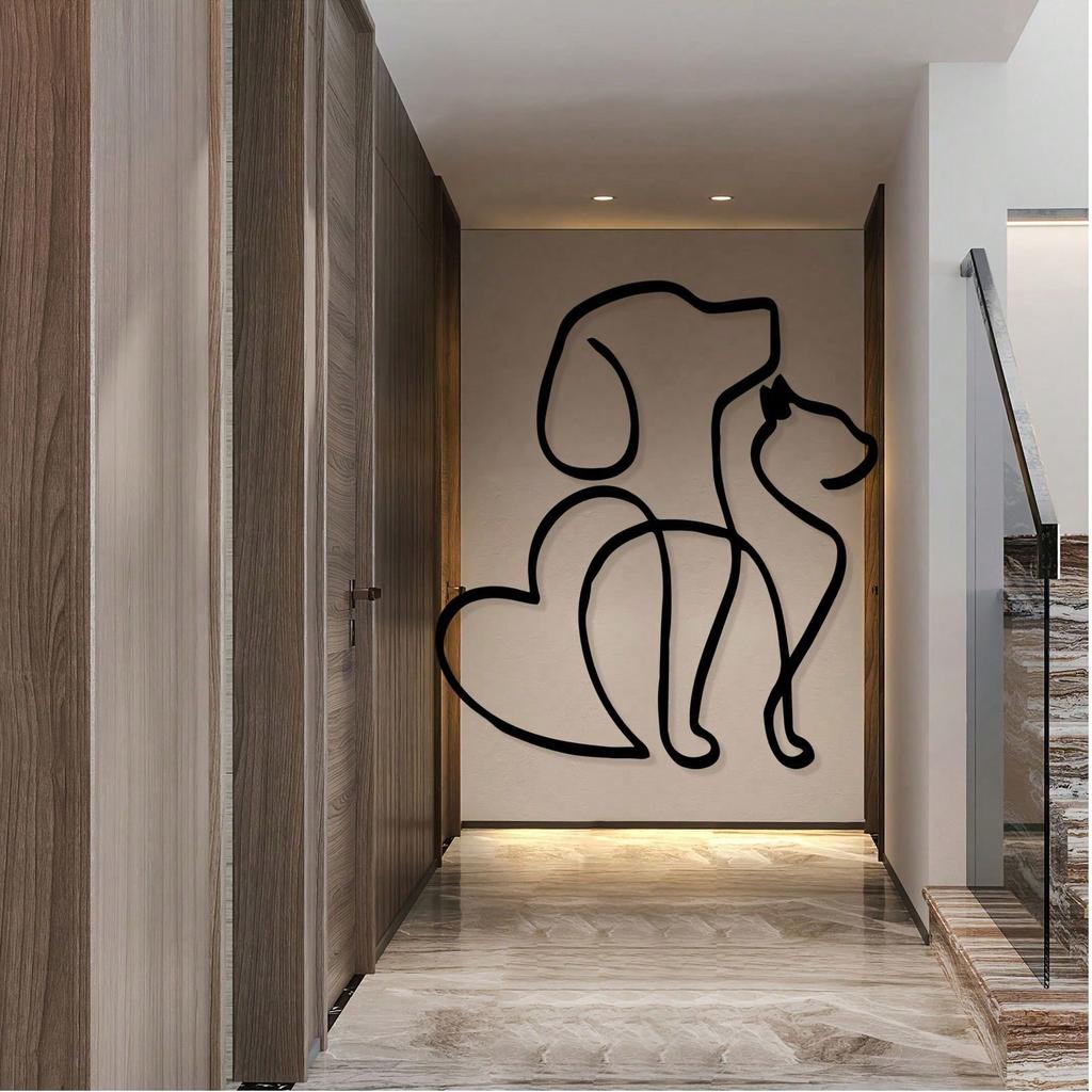 Metal Wall Art Line Art Pet Memorial Gift Cat Dog Heart Shape Minimalist Iron Decor Animal Lovers Home Christmas Decoration
