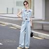 Women's 2024 Summer Hong Kong Style Denim Vest & Wide-Leg Pants Set
