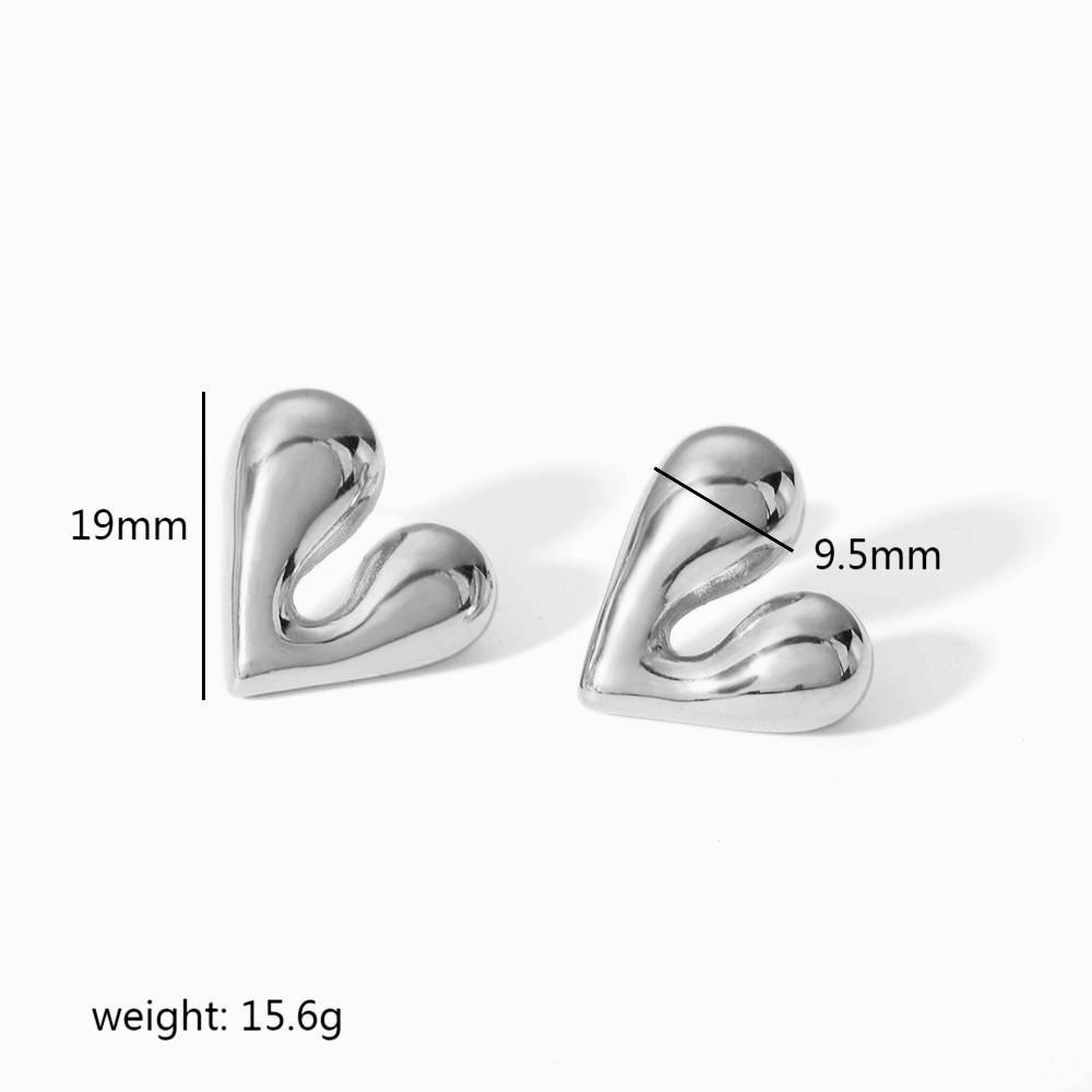 Stainless Steel Heart Layered Earring Set With Geometric Pendant For Women
