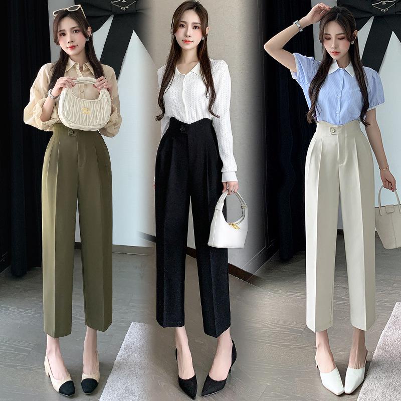 2025 Spring/Summer Women's High Waist Harem Pants – Casual Straight-Leg Cigarette Style