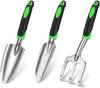 3 Pieces Rust Proof Heavy Duty Garden Hand Tools Trowel Transplanter Cultivator Rake Shovel