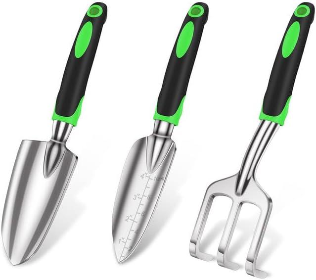 3 Pieces Rust Proof Heavy Duty Garden Hand Tools Trowel Transplanter Cultivator Rake Shovel (Green,Garden Hand Tools Set&3 PCS) зелёный