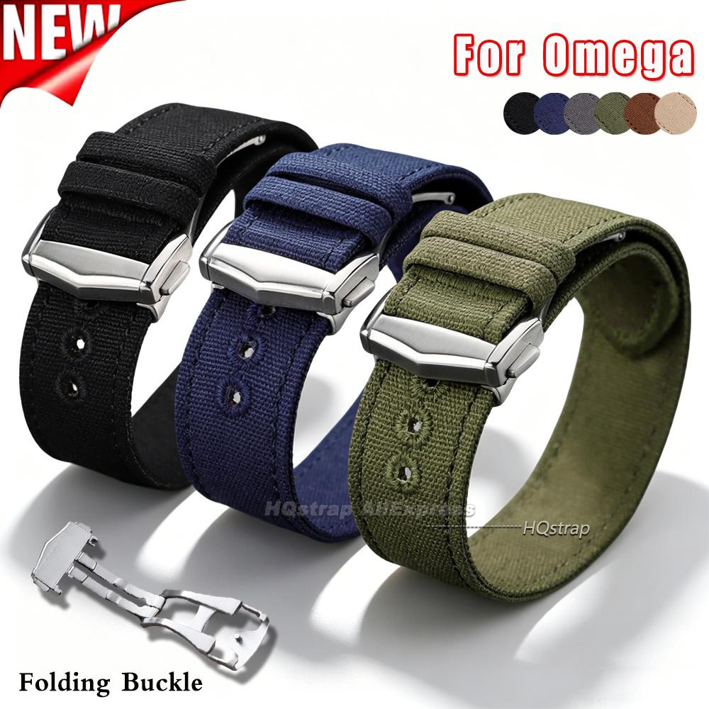 Nylon Canvas Watch Strap 20mm 22mm for Omega for Seiko Universal Bracelet Folding Buckle Sport Smartwatch Wrist Band Accessories