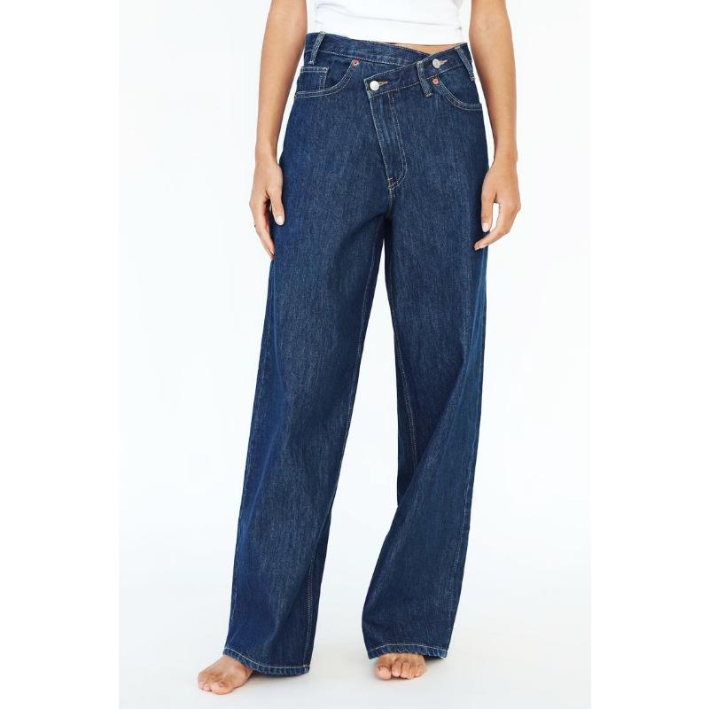 

New Women s Vintage Straight Leg Jeans, Diagonal Button Detail High Waist Casual Denim Pants for Daily Wear XXL темно-синього кольору