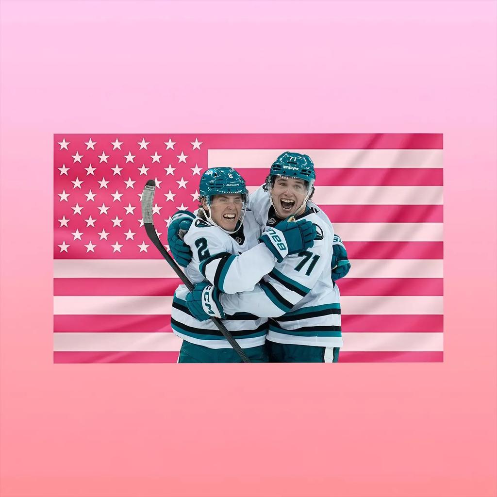 San Jose Sharks Macklin Celebrini Pink Usa Flag Tapestry, Hockey Wall Hanging Decor, Fan Gift, Flat Print