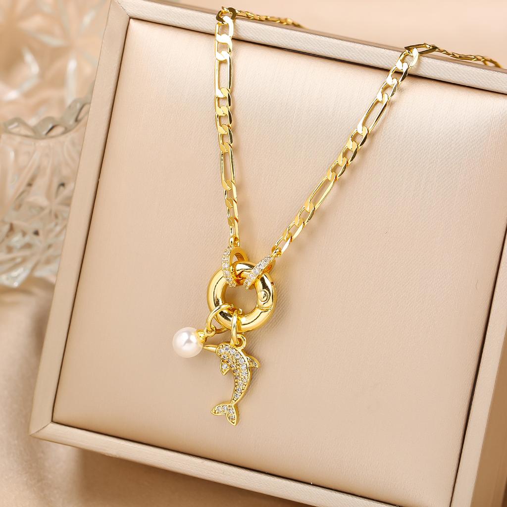 New Creative Zirconia Dolphin Bear Ladies Clavicle Chain Choker Cute Animal Pendant Necklace Aesthetic Neck Jewelry Fine Gift