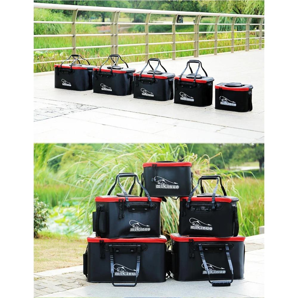 New 30-50cm Fishing Bucket EVA Foldable Carrying Handle Collapsible Live Fish Box with Side Pocket and Zipper for Travel Camping