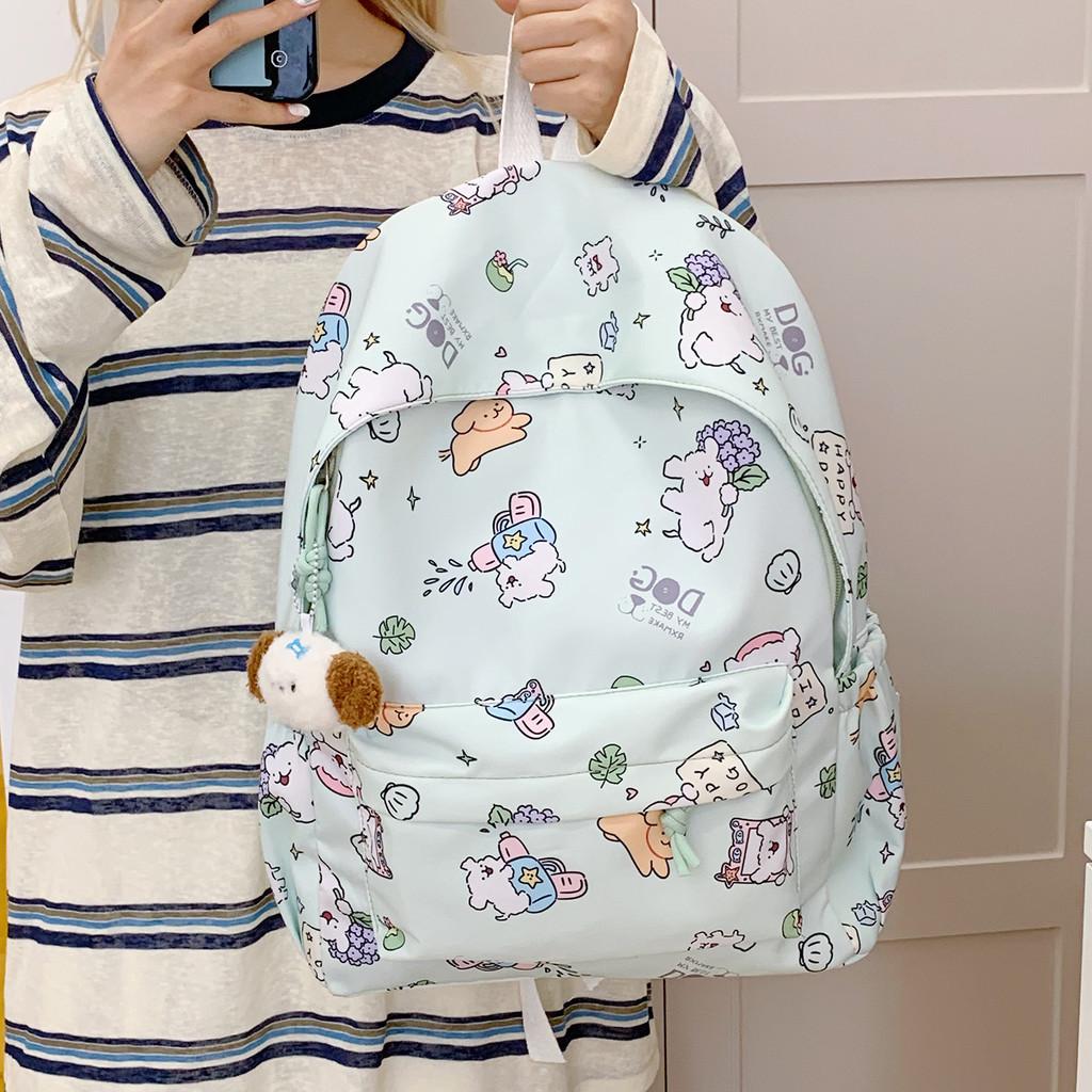 Cartoon Maltese Pattern Anime School Backpack For Middle School Girls With Lightweight Nylon Material And Breathable Cushion Straps
