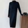 Women Fall Versatile Mock Neck Knit Dress New Winter Inner Layer Long Sleeved Dress Casual Loose Mid-Length Sweater Dress