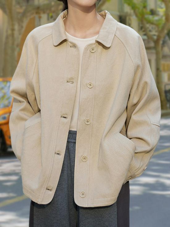 Women's Autumn Cotton Linen Short Cardigan with Raglan Sleeves