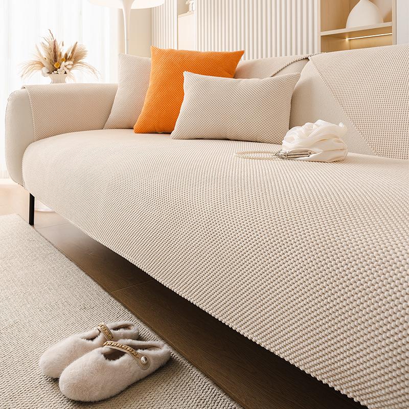 Moderne ribfluwelen bankhoes Antislip Crème Serie Bankhoezen Herfst Winter Verdikking Bankhoes Effen Kleur Geweven Bankkussen