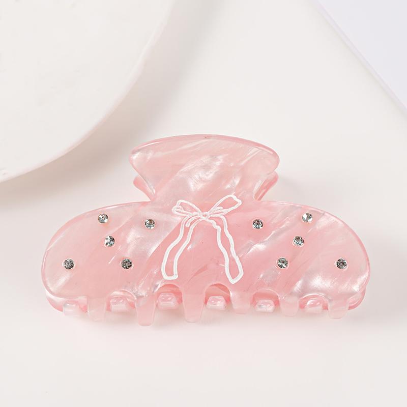 Elegant Hair Claw Clip With  Embellishments Pink Bowknot Design Anti-Slip Grip Fashionable Daily Wear Accessory
