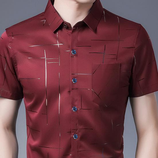Men Shirt Business Formal Turn-down Collar Silky Summer Top for Work