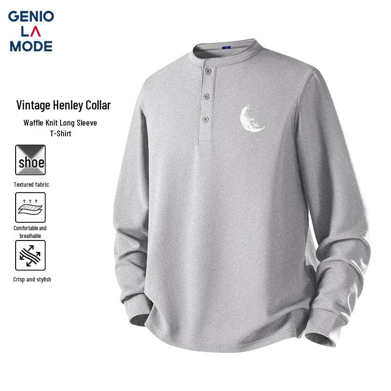 GENIOLAMODE Men s Waffle Knit Henley Long Sleeve T-Shirt 3XL
