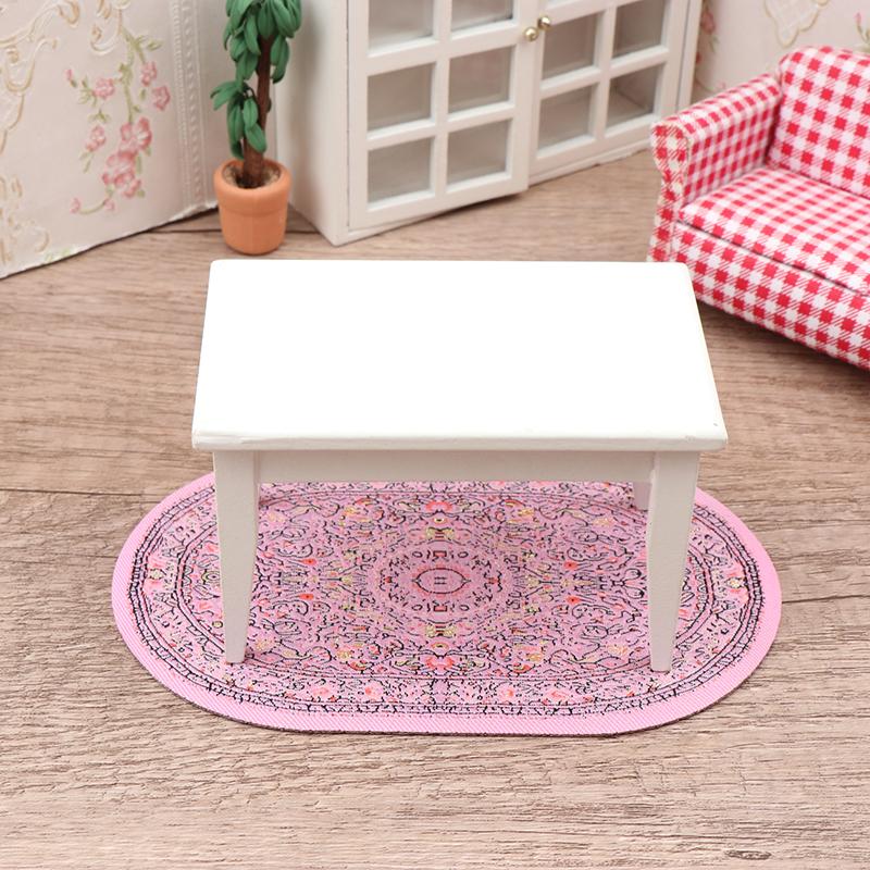 1:12 Dollhouse Miniature Round Floor Rug Cover Oval Carpet Floor Mat Model Bedroom Living Room Decor Toy Doll House Accessories