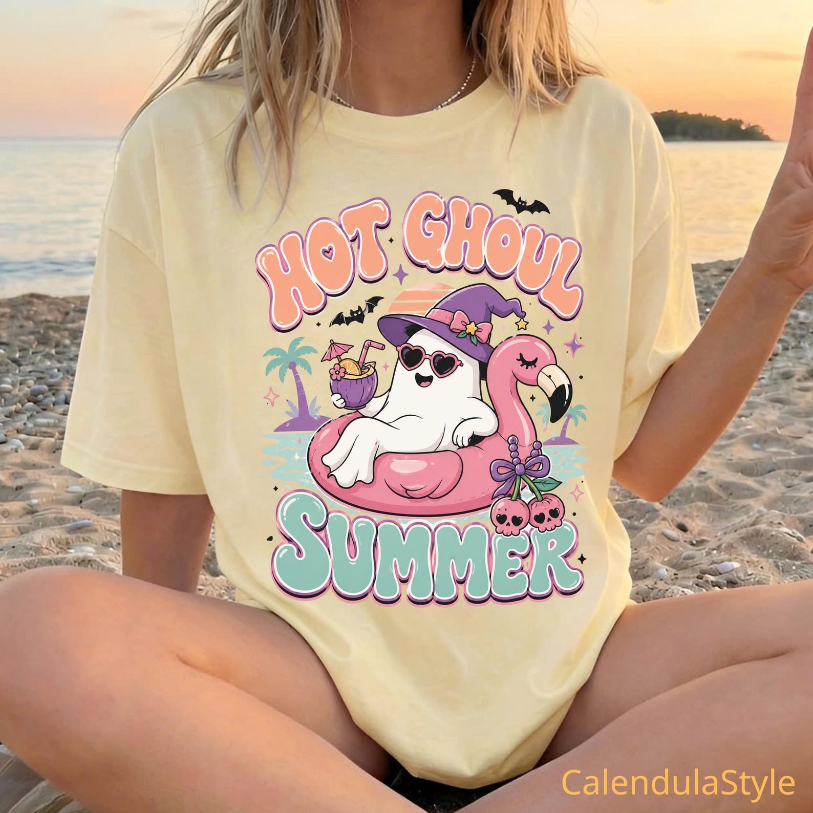 Hot Ghoul Summer Shirt, Summerween Vibes Shirt, Halloween Pumpkin Shirt, Spooky Summer Shirt, Tropical Ghost Tee, Ghouls Just Wanna Have Sun 4XL