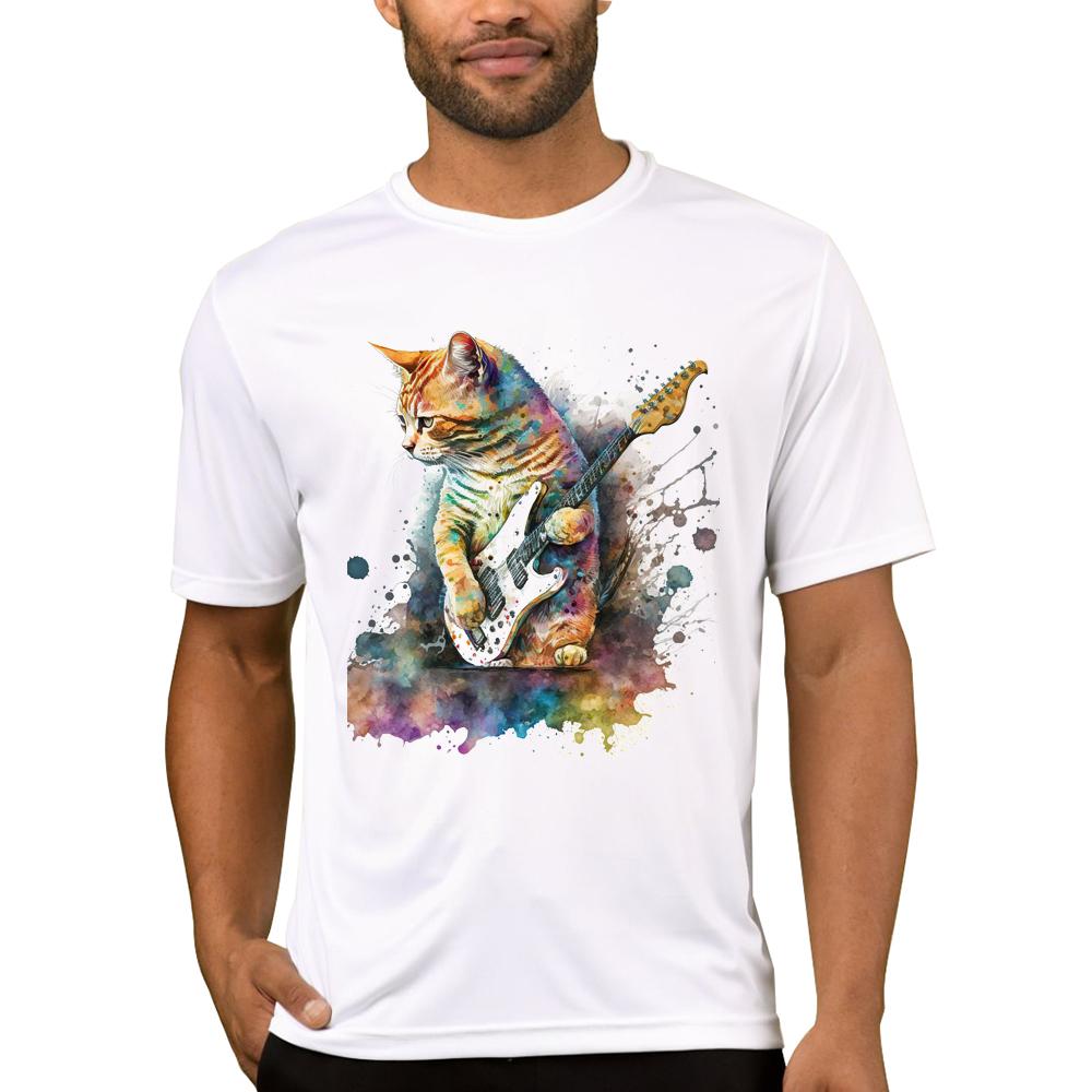 TEEHUB Vintage 3D Cat Play Guitar Men T-Shirt Fashion Streetwear Short Sleeve T Shirts Hipster Music Tee Cool Tops