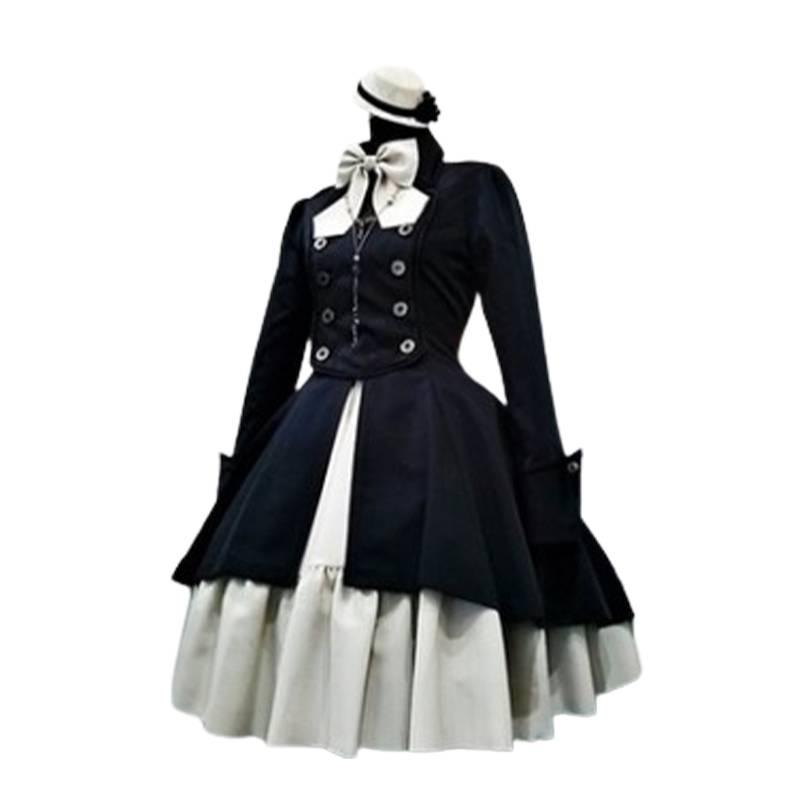 

Винтажное платье для косплея в стиле Лолита Готика с бантом, пуговицами и длинным рукавом для вечеринки Black,M