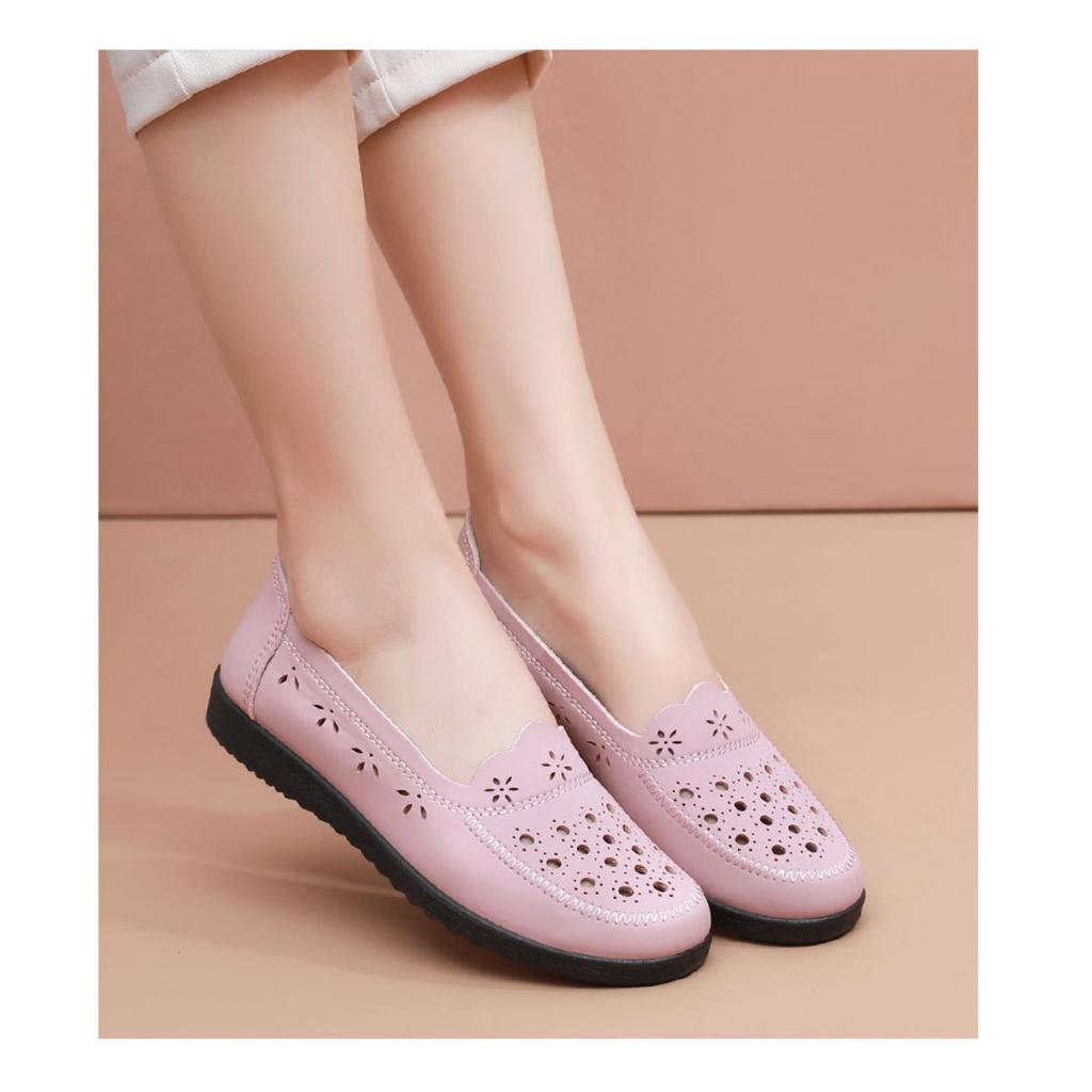 Sandals Summer Breathable Fashionable Hollow Leather Shoes Soft Sole Non Slip Flat Bottom Women's Shoes Perforated Shoes