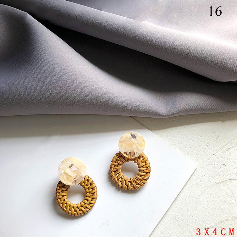 Ear Studs Wood Beaded Drop Dangle Earrings Rattan Earring Retro Ear Hook Jewelry