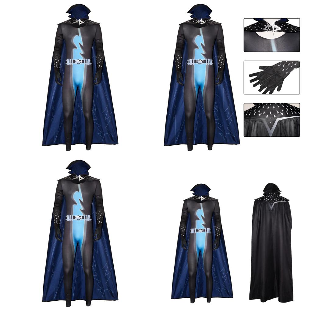 Halloween Megamind Jumpsuit Cloak Glove Set Performance Costume For Cosplay And Stage Performances