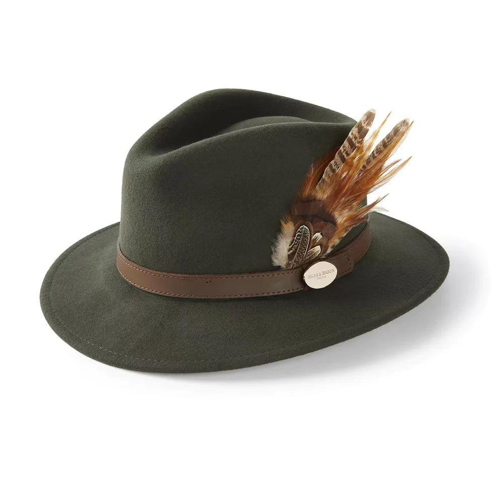 Solid Sheep Felt Hat Leather Trim Felt Hat Fashionable Wool Top Hat With Feathers