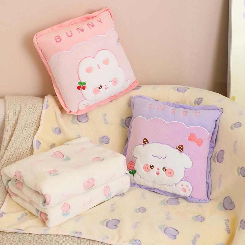 Toy Cartoon Plush Pillow Cushion With Blanket Office Nap Car Travel Gift Kids