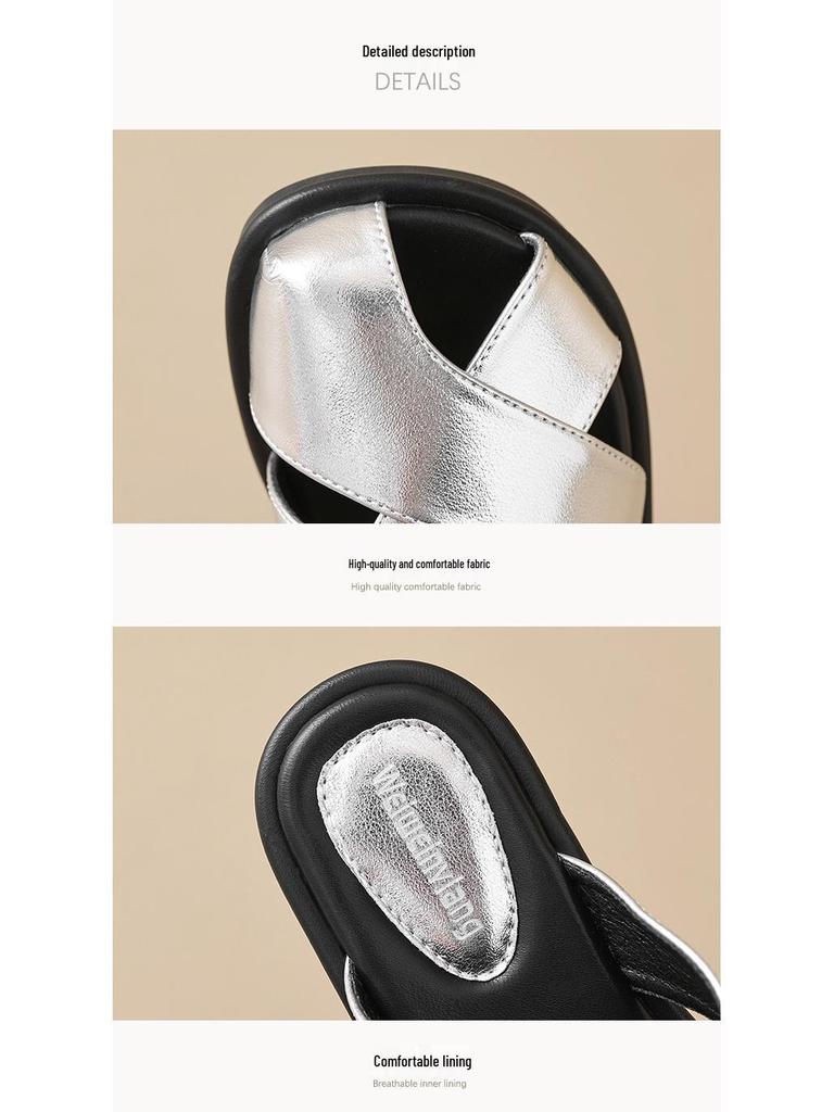 Weiwei 569-1 Damskie Srebrne Sandały Mule - Zakryte Palce, Koreański Styl Wróżki na Lato