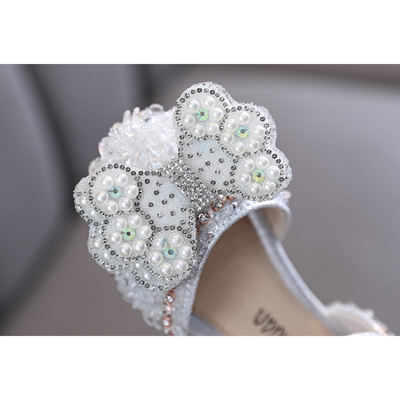 Autumn new style Korean-style girls' small/medium/large children's pearl princess leather flat shoes, dance performance shoes