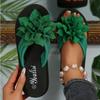 All-Season Floral Embellished Flip-Flops - 1pc Women'S Solid Color Slip-On Vacation Style - Fabric Upper, EVA Sole & Insole, Mid Heel