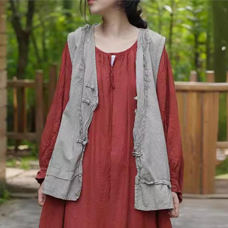 Johnature Women Chinese Style Tanks Tops Solid Color Button Spring Vintage Women Loose Vests