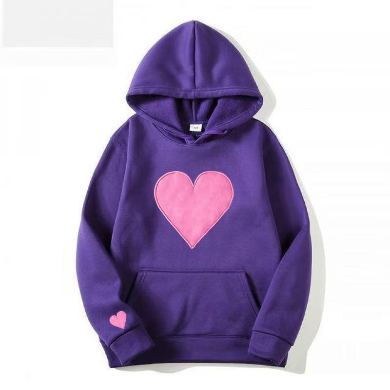 Heart-Shaped Valentine’s Day Loose Casual Couple Hoodie with Plus Velvet