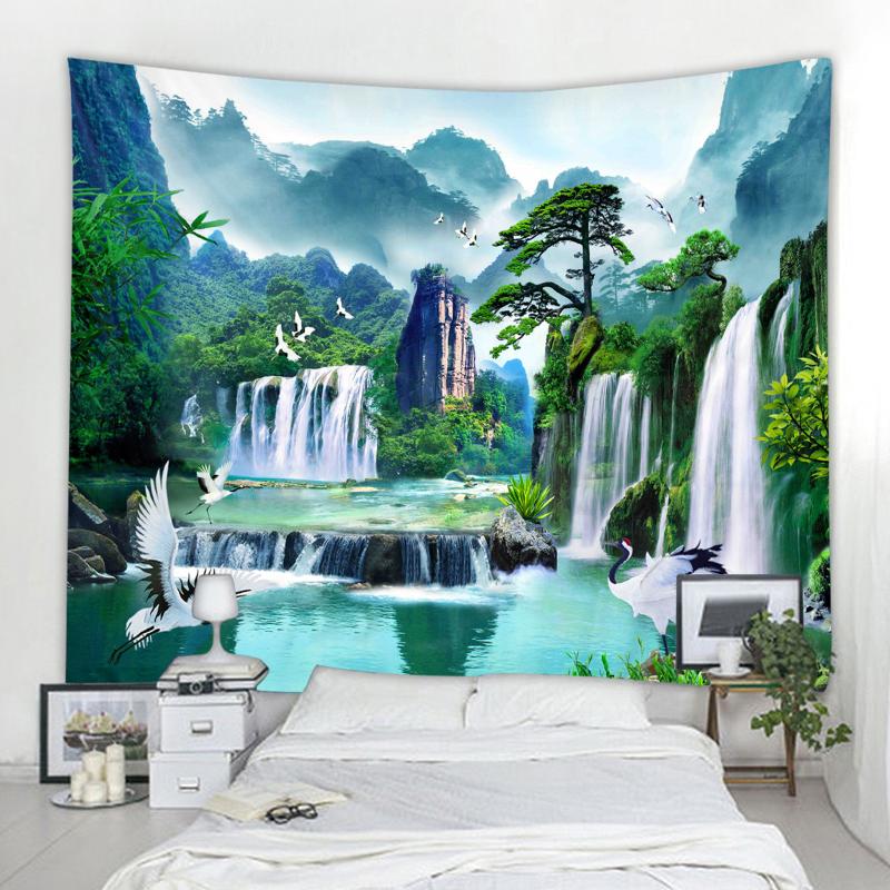 

Зеленый Пейзаж Гобелен Альпийский Текущая Вода Водопад Гобелен Украшения Стены Художественный Гобелен Гостиная Комната Украшение Дома 230X180CM