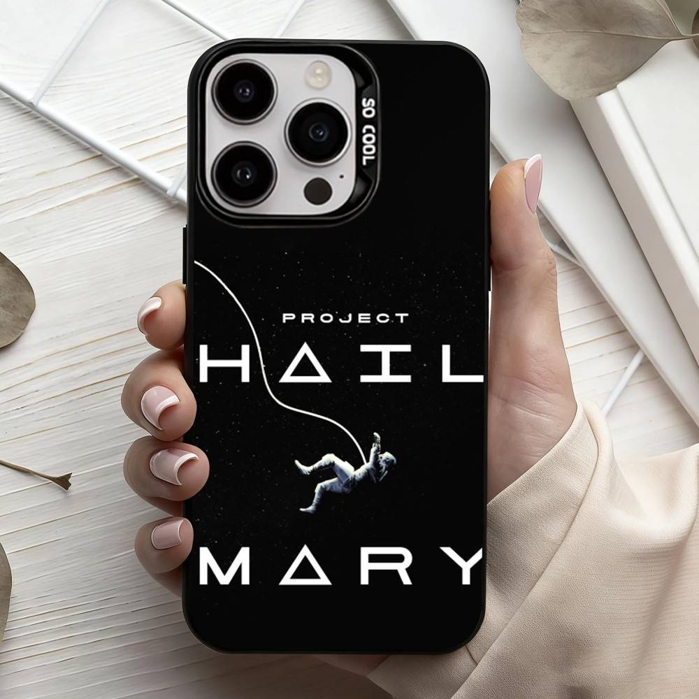 Trendy Film Project Hail M-Mary Pillow Phone Case For iPhone17,16,15,14,13,12,11 Plus,Pro Max Black Candy Silver Plated Cover