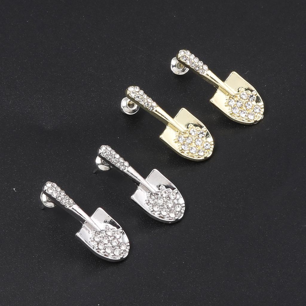 Women Girls Elegant Gold Color Crystal Shovel  Ear Clips Classic Small Size Creative Earrings Corsage Party Fashion Jewelry
