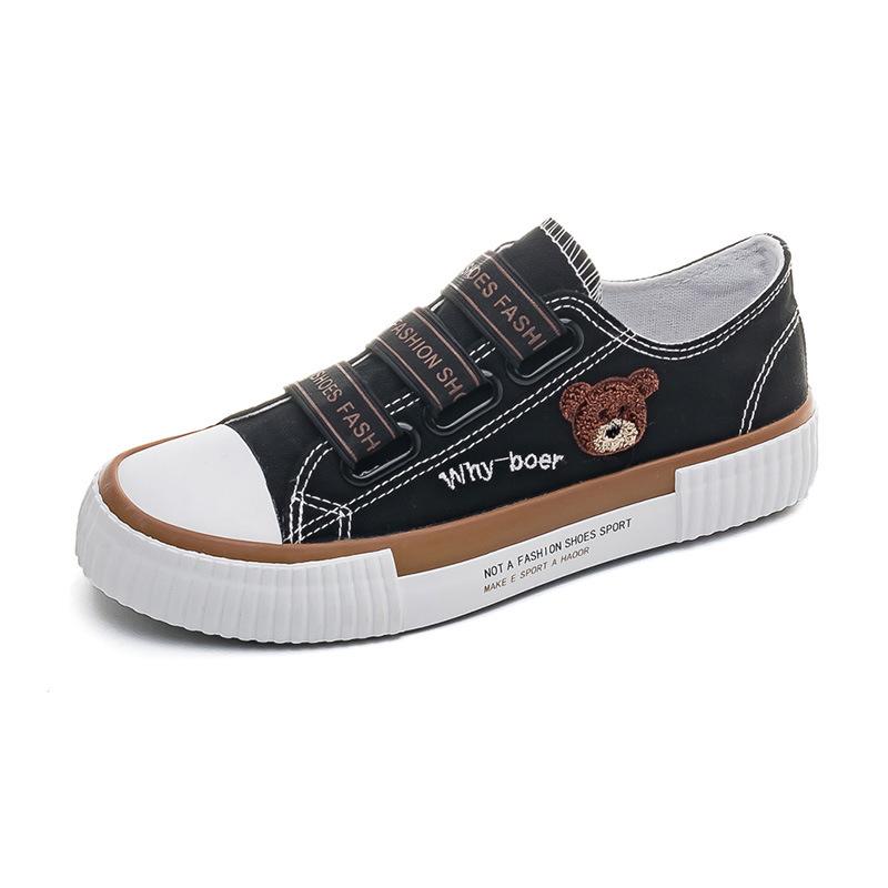 Elastic band bear canvas shoes women's versatile lazy one-pedal board shoes low-top casual shoes