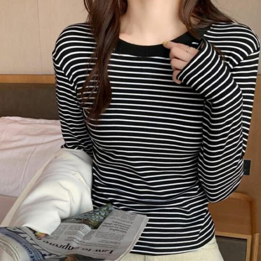 Navava Women Daily STriped Round Neck Long Sleeve T shirT nT3165