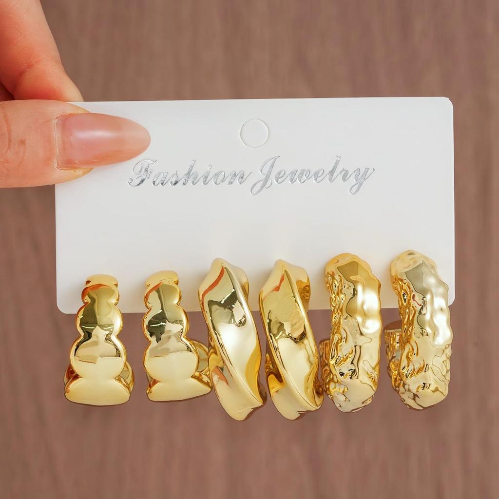 Cross-border Creative Geometric C-shaped Twist Ribbed Earring Set